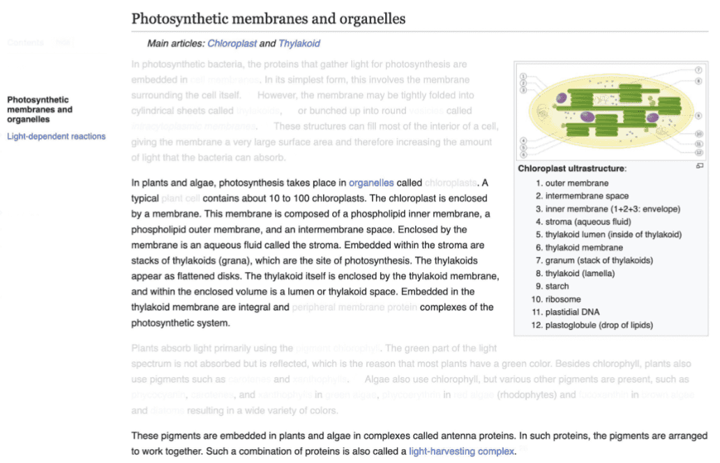 A thumbnail of a Wikipedia page with varying opacity according to task relevance.